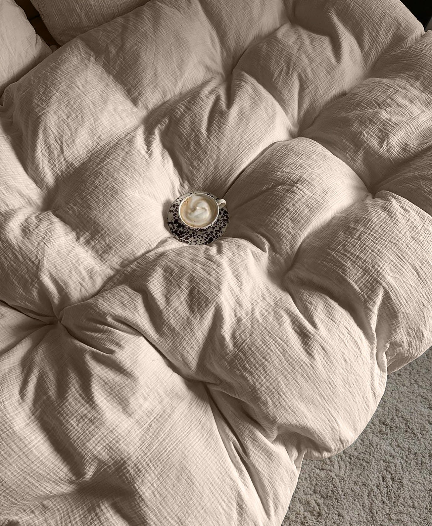 Musselin Bettwäsche Beige 135x200 + 80x80 cm 2teilig Bellevue Home