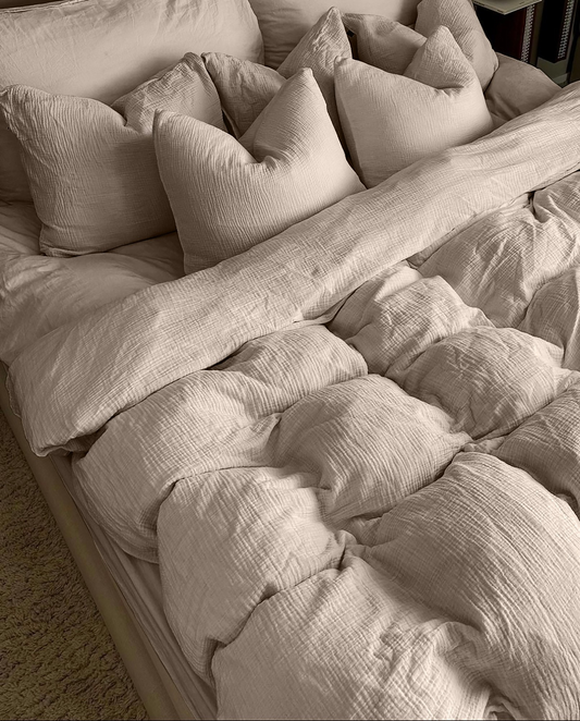 Musselin Bettwäsche Beige 135x200 + 80x80 cm 2teilig Bellevue Home